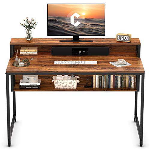Cubicubi Computer Desk 47 inch with Storage Shelves Study Writing Table for Home Office Modern Simple Style Black