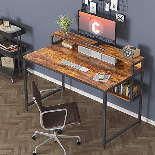 Cubiker Computer Home Office Desk with Drawers, 40 Inch Small Desk Study  Writing Table, Modern Simple PC Desk, Rustic Brown